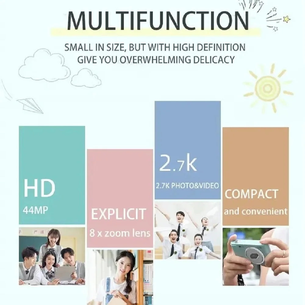 Digital Kids Camera — Compact 1080P Camcorder with Autofocus, 8x Zoom for Beginner Photography