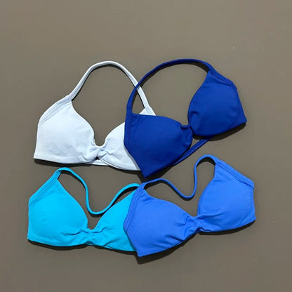 Histello Women’s Strappy Sports Bra - Seamless High-Support Yoga, Running and Workout Halter Top
