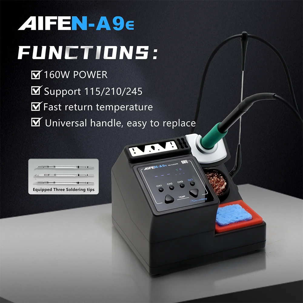 AIFEN A9E Soldering Station – Compatible with 210/245/115 Soldering Iron Tips & Handle Temperature Control for Welding