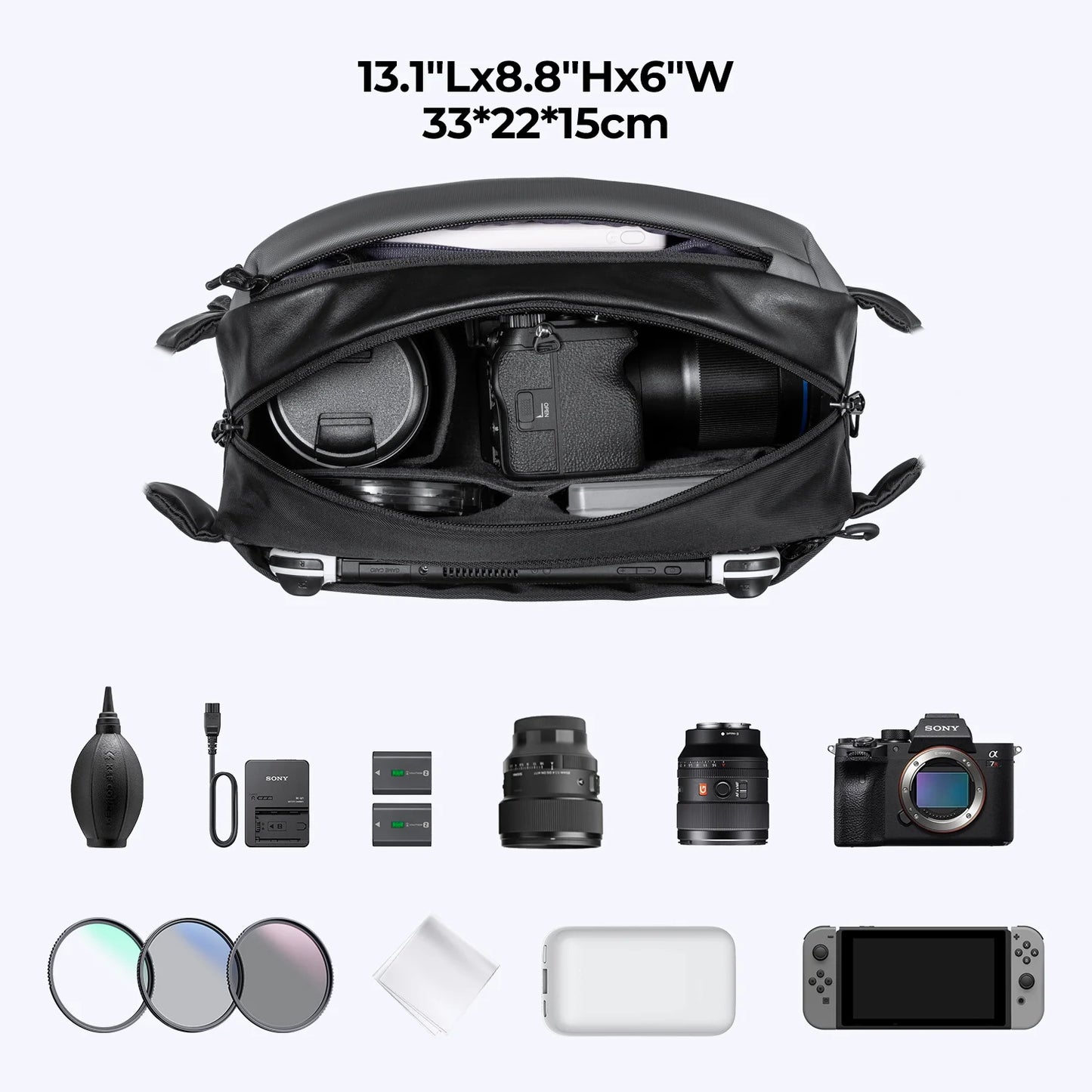 K&F Concept Lightweight Camera Sling Bag - 10L Photography Shoulder Bag for Canon/Nikon/Sony Cameras & DJI Mavic Drone
