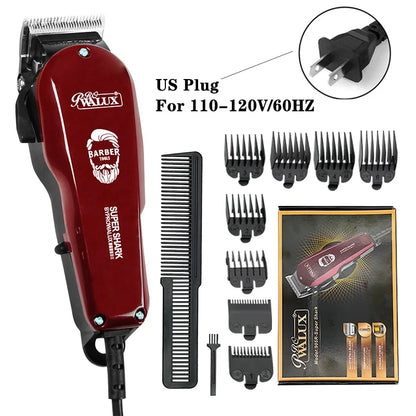 WALUX Professional AC220-240V Hair Clipper – 10W Powerful Hair Trimmer with 2M Cable & 8 Guard Combs for Home Use
