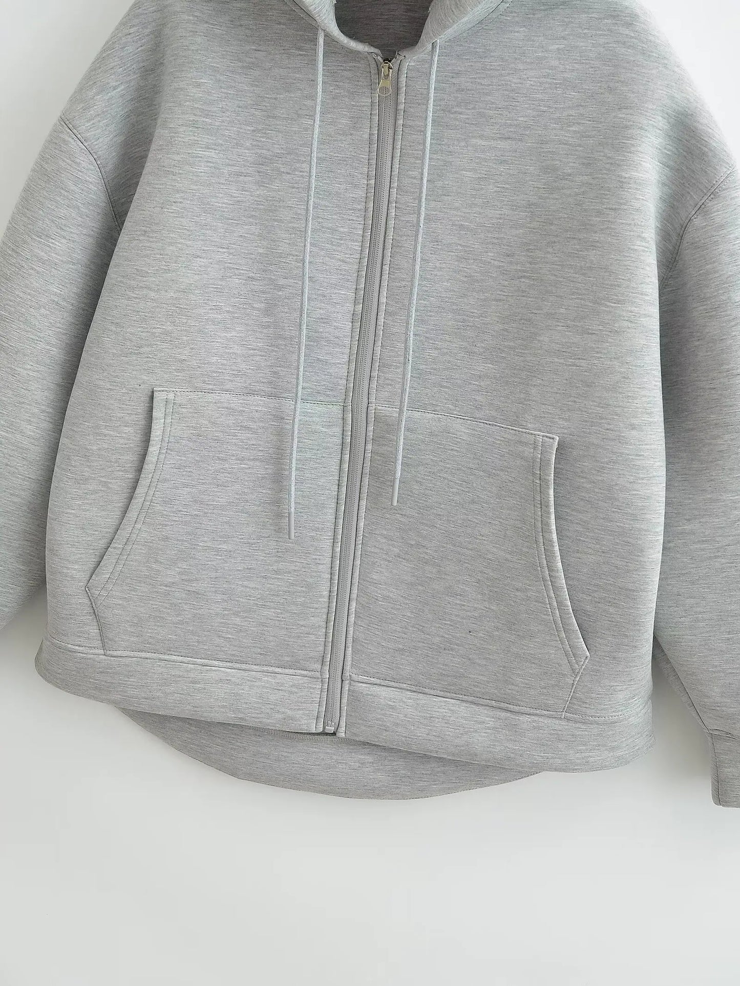 TRAFZA Autumn Women's Gray Jacket – Hooded, Long Sleeve, Zipper Coat with Big Pockets, Loose Casual Outerwear Tops