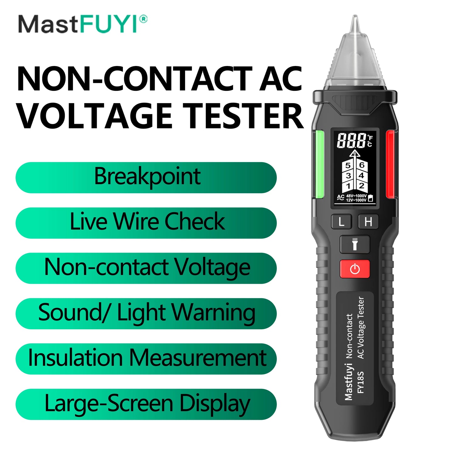 MASTFUYI FY18S Smart Non-Contact Voltage Tester Pen - AC Voltage Detector with NCV, Breakpoint Identification, 12-1000V Range