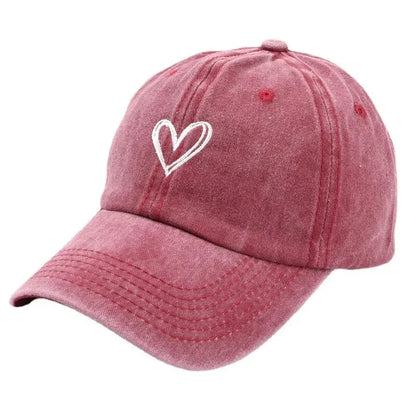 Peach Heart Embroidery Baseball Cap – Washed Soft Top Spring Summer Hat for Men & Women, Unisex Trendy Casual Cap