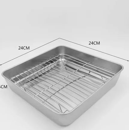 304 Stainless Steel Baking Tray with Wire Rack — Cake, BBQ, Oven, Roasting & Grilling Pan Tool