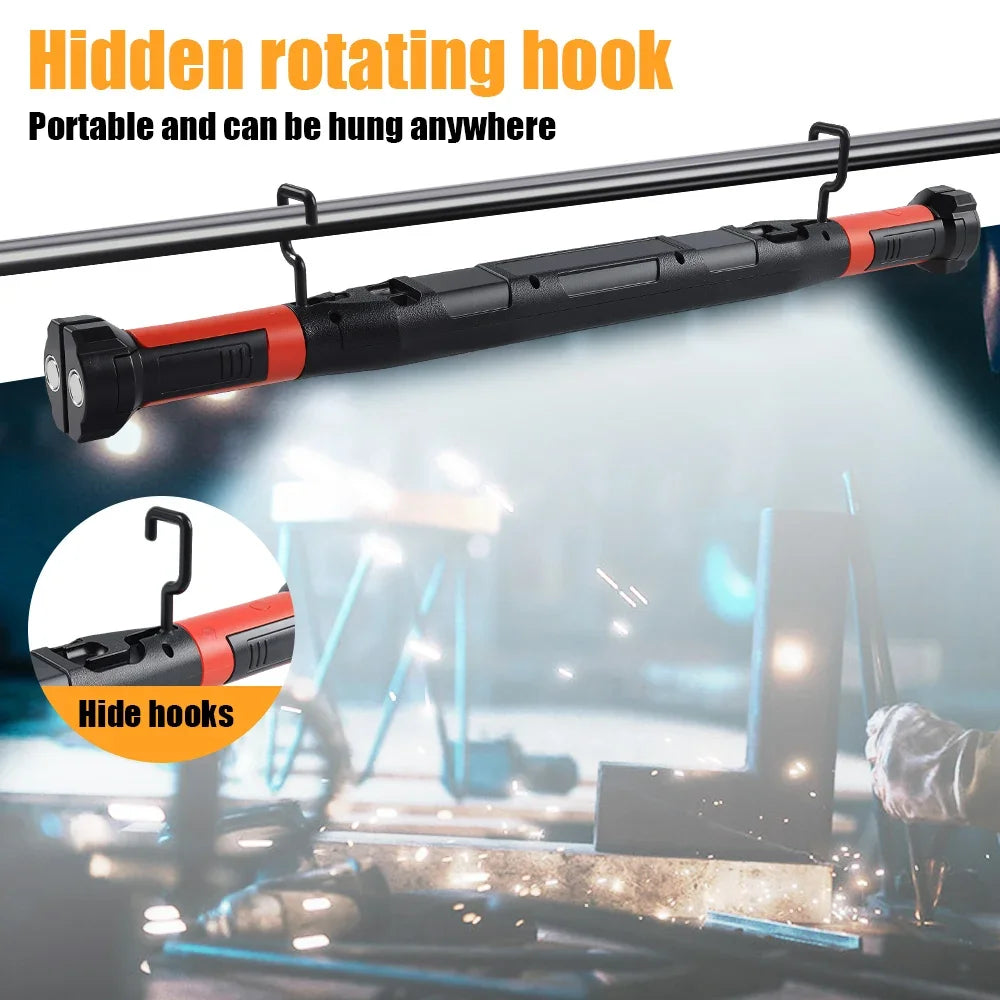 High Lumen Rechargeable LED Work Light – Powerful Magnetic Flashlight for Car Emergency Repair with Hooks and Magnetic Base