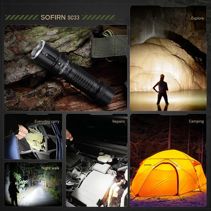 Sofirn SC33 XHP70.3 Tactical LED Flashlight - 5200 Lumens, USB-C Rechargeable 21700 Torch with Tail E-Switch for Outdoor Use