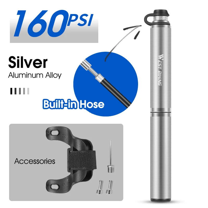 WEST BIKING Mini Bicycle Pump - Portable Aluminum Alloy Tire Inflator for MTB Road Bike Schrader Presta Valve