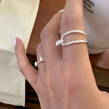 VENTFILLE 925 Sterling Silver Ring for Women - Geometric Hollowed-Out Design, Overlapping Simple Style, Perfect Gift