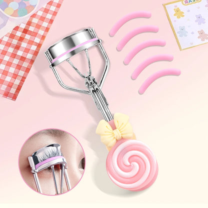 Lollipop Handle Eyelash Curler - Replaceable Adhesive Tape Lash Tool for Beginners and Easy Eye Makeup Application