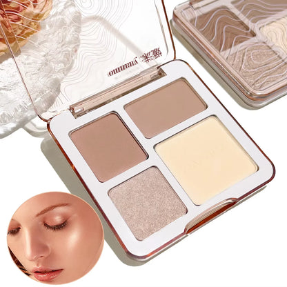 3D Face Contour Palette - Four Color Highlight & Matte Sculpting Makeup for Long-Lasting Brightening Definition