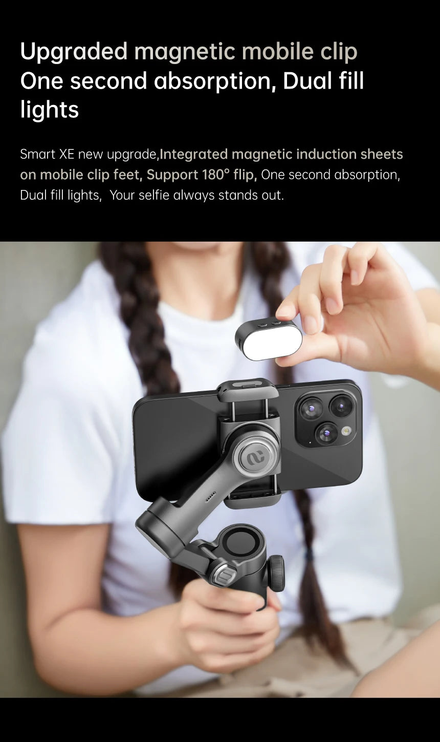 AOCHUAN 3-Axis Handheld Gimbal Stabilizer – Smartphone Stabilizer with Fill Light, Face Tracking for iPhone & Android, Tiktok & Vlog Smart XE
