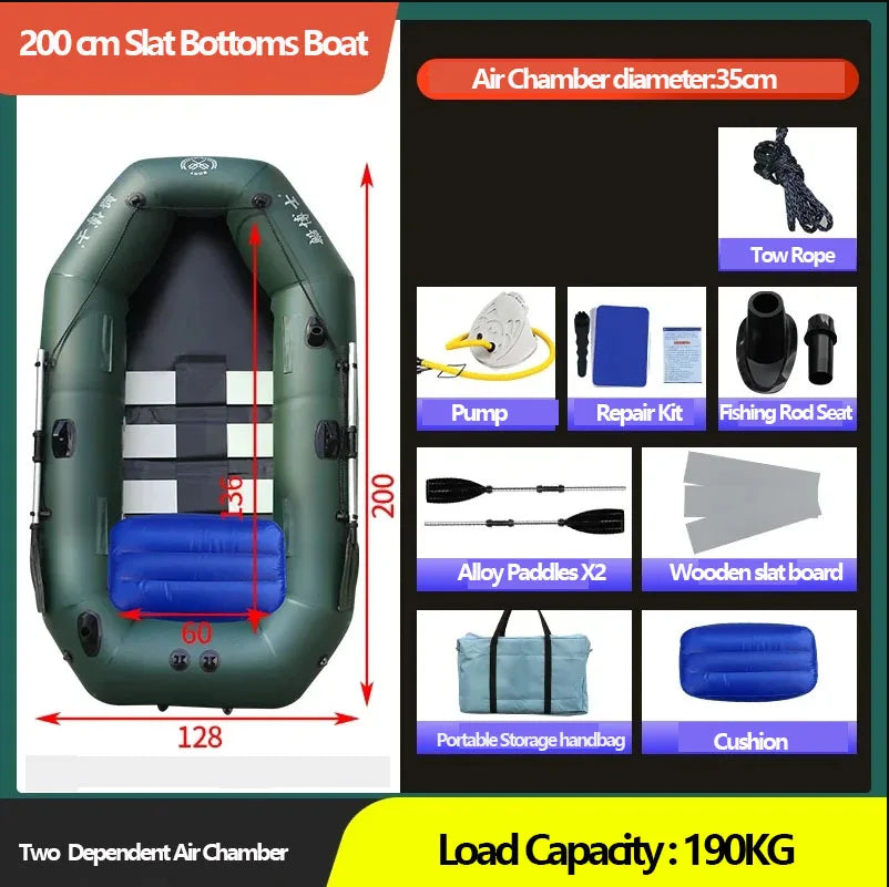 1.75–3.6m Inflatable PVC Fishing Kayak Boat – Air Deck Raft Rubber Dinghy with Clip Net, Portable Fishing Watercraft