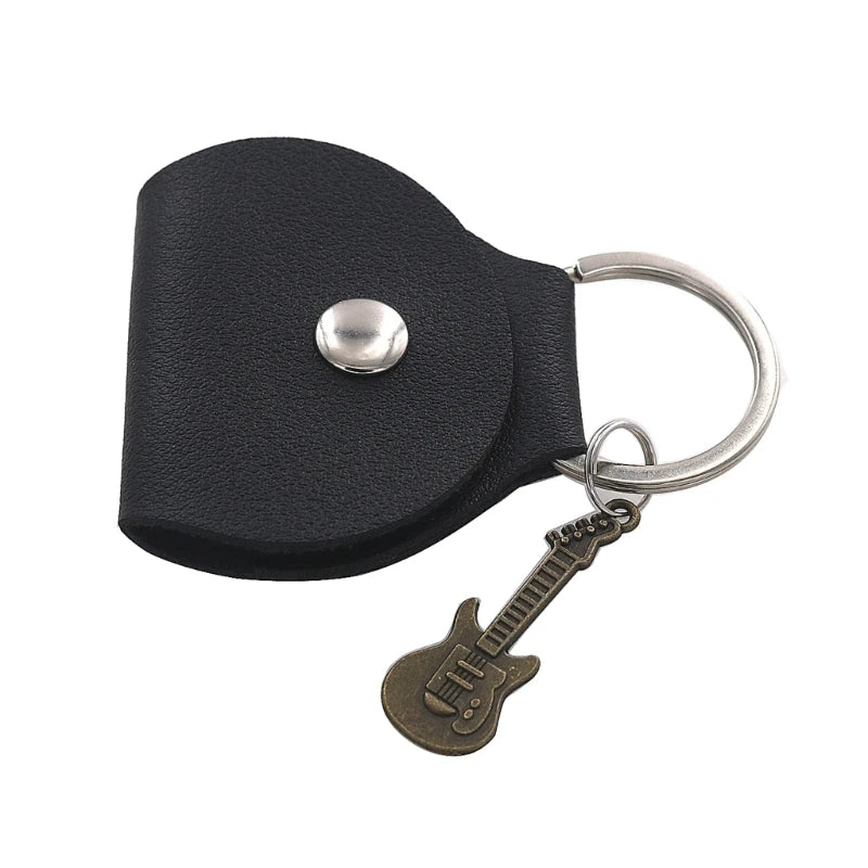 G92F Guitar Plectrum Holder — Leather Pick Case with Keychain & Small Pendant for Guitar Players