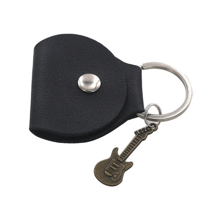 G92F Guitar Plectrum Holder — Leather Pick Case with Keychain & Small Pendant for Guitar Players