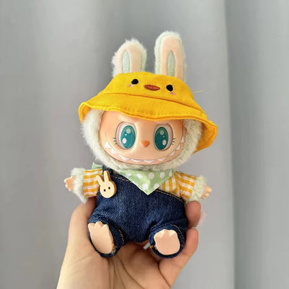 17cm Mini Plush Doll Clothes — Kpop EXO Labubu I & II Idol Doll Outfit Set, Overalls for Sitting & Party, Doll Accessories Gift