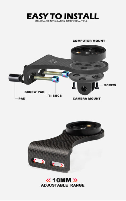 OGEVKIN Carbon Bike Stem Extension — Computer Mount Holder Rack for GPS, Cycling Computer, Camera & Light, 3K Black