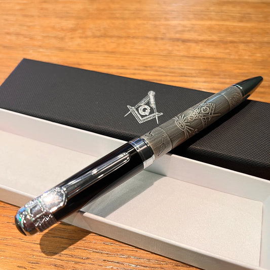 Masonic Silver Ballpoint Pen — Heavyweight Ancient Symbol Writing Pen with Gift Box, Black/Red/Green