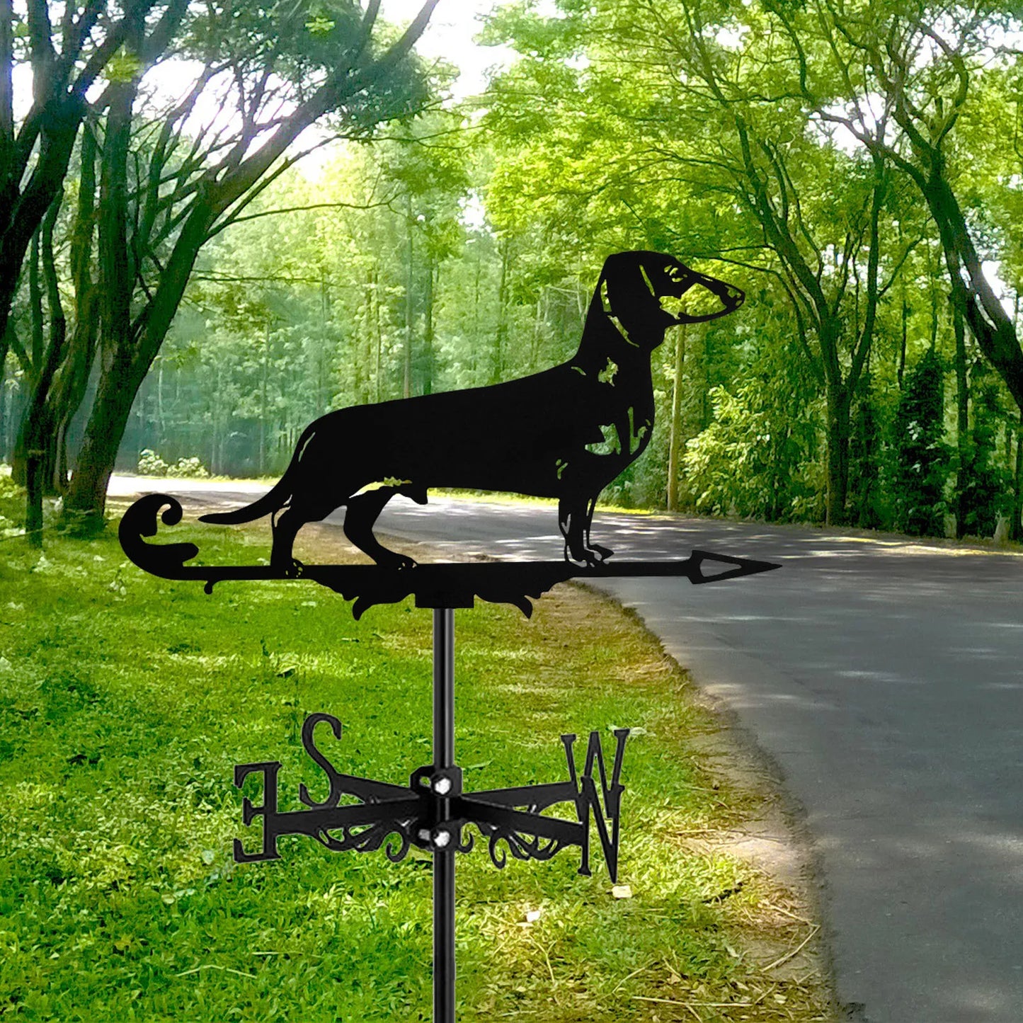 New Metal Dachshund Weather Vane - Standing Decor for Roof, Garden, Yard, Shed, Home, Fence Post