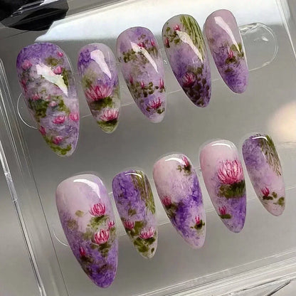 24PCS Pink Almond Press On Nails - Butterfly Ballet French Design Artificial Nail Tips for Stylish Nail Art