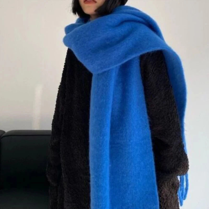 Luxury Cashmere Scarf for Women - Thickened Warm Shawl with Classic Tassels, Soft Solid Color Wrap for Autumn and Winter