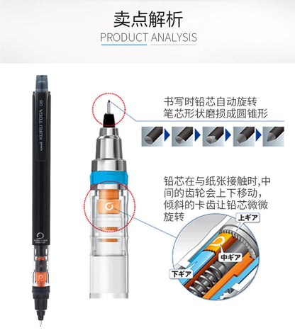 UNIStationery Automatic Mechanical Pencil — 0.5mm Anti-Slip Grip, Rotating Refillable Pen with Anti-Break Core