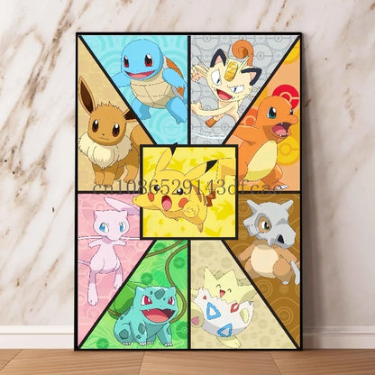 Pokemon Canvas Wall Art – Pikachu, Gyarados, Squirtle & Charmander Anime Prints for Living Room Decor & Gifts