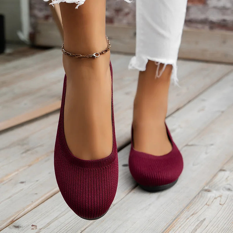 Women’s Round Toe Knit Flats – Comfortable Slip-On Ballet Shoes, Casual Office Moccasins & Plus Size Boat Shoes