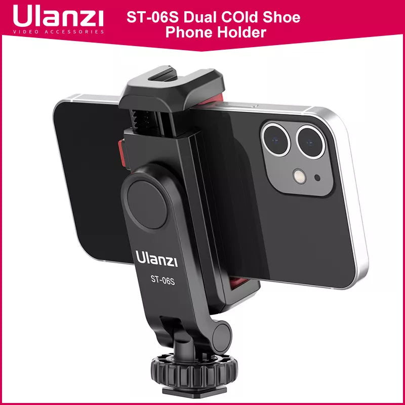 Ulanzi ST-06S Vertical Phone Mount Holder Tripod - Cold Shoe for Mic/Light, Phone Clip - iPhone 12 Vlog Holder Smartphone Accessory