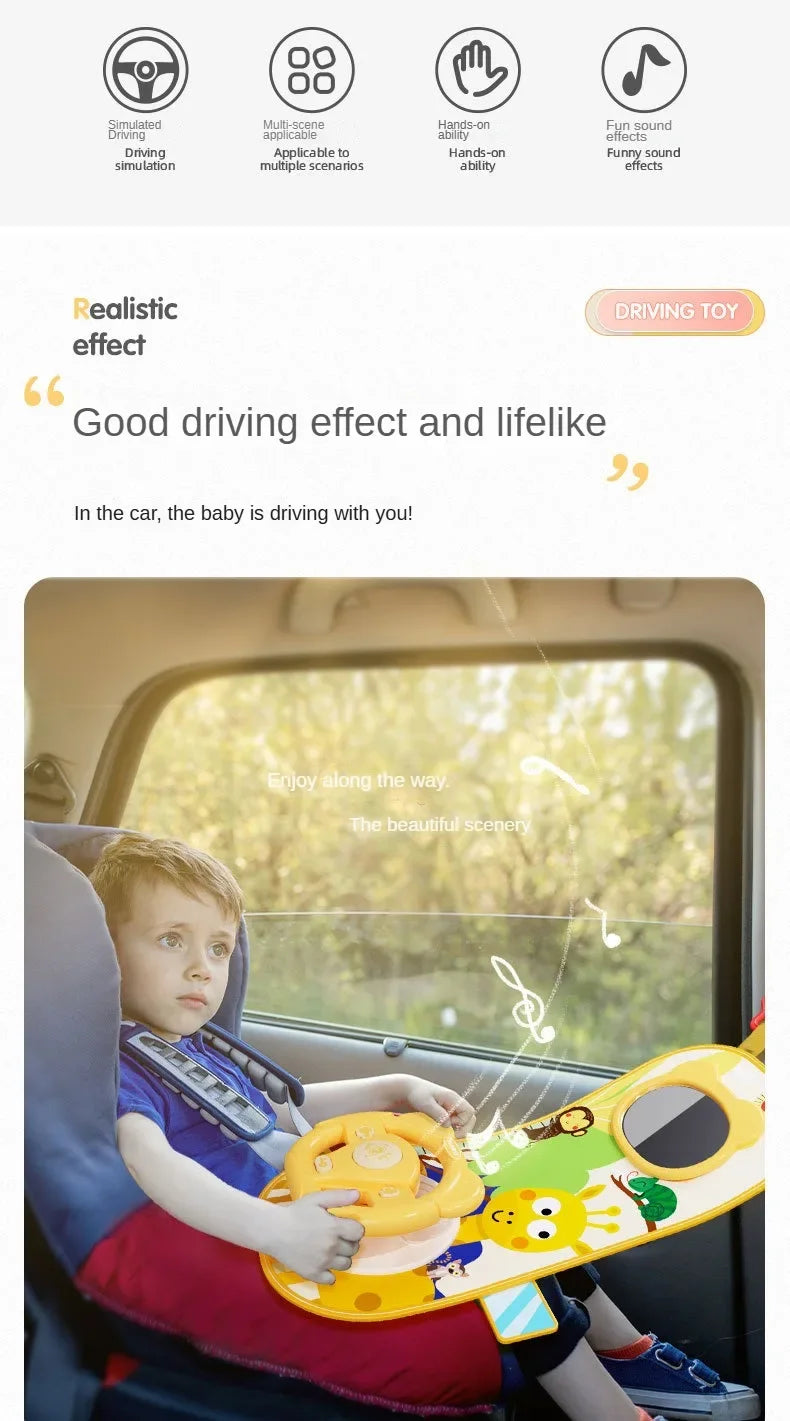 Kids Electric Copilot Steering Wheel Toy – Musical Simulated Driving Car Seat Educational Sound Toy