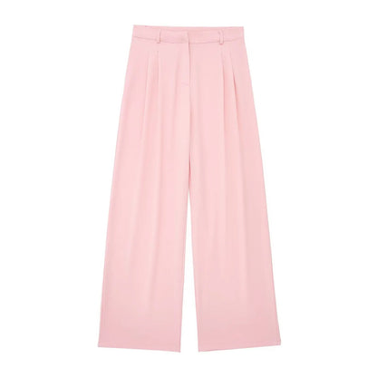 TRAFZA Women’s 2-Piece Set — Sleeveless Halter Vest Top with High-Waist Wide Leg Pants & Zipper Pockets
