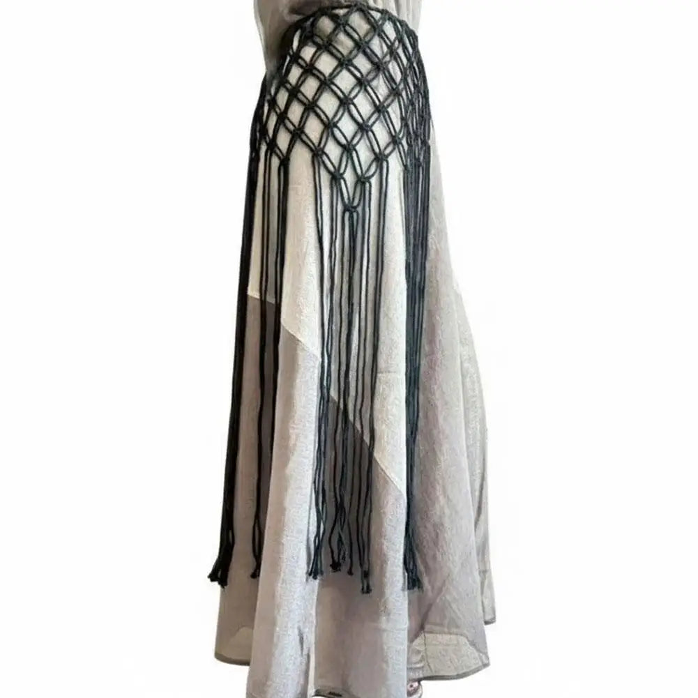 Boho Macrame Waist Belt - Handwoven Tassel Fringe Belt for Dresses & Festivals