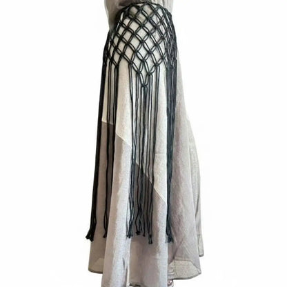 Boho Macrame Waist Belt - Handwoven Tassel Fringe Belt for Dresses & Festivals