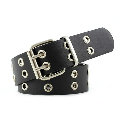 Women's Y2K Double-Hole Punk Belt - Adjustable Unisex Hip Hop Rock Style Punch-Free Waist Belt