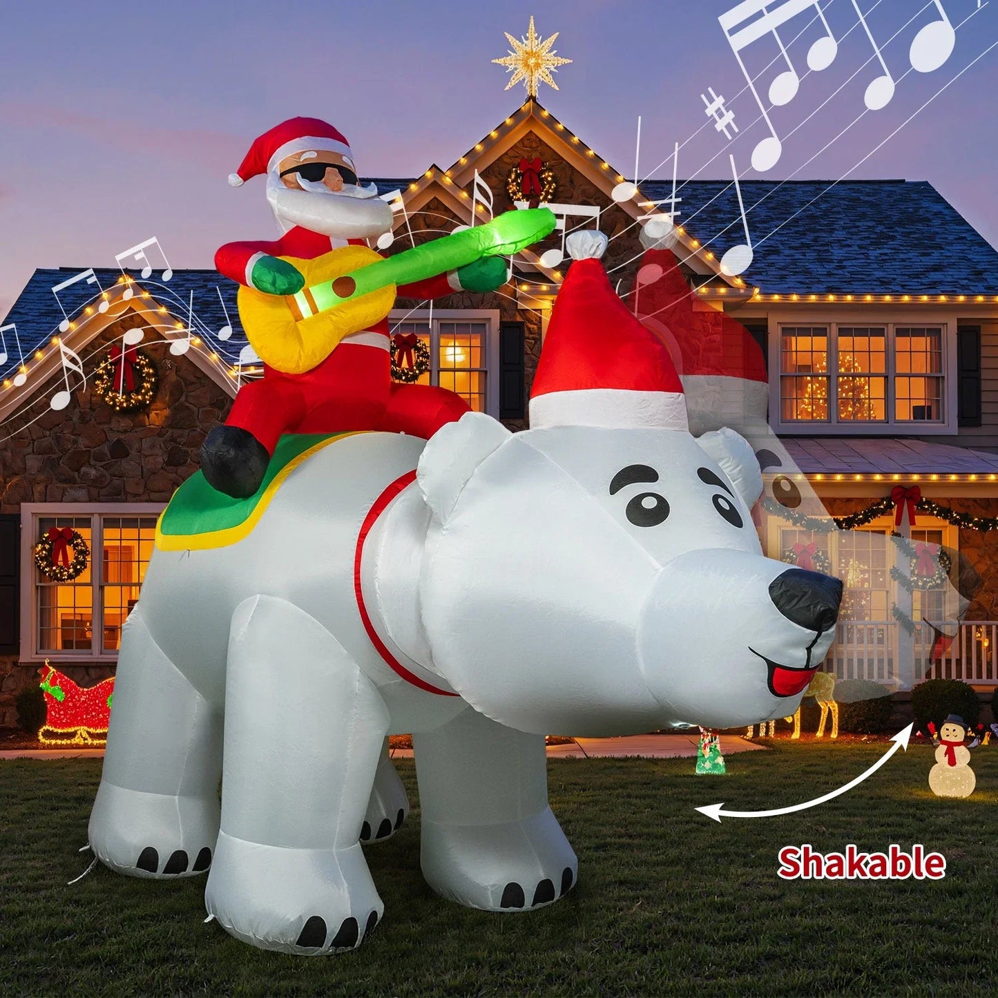 7FT Inflatable Santa Claus Decoration – LED Lights, Riding Bear with Shaking Head, Music & Blow-Up Xmas Party Model