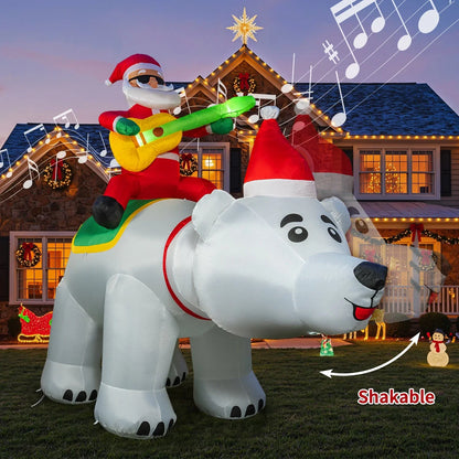 7FT Inflatable Santa Claus Decoration – LED Lights, Riding Bear with Shaking Head, Music & Blow-Up Xmas Party Model