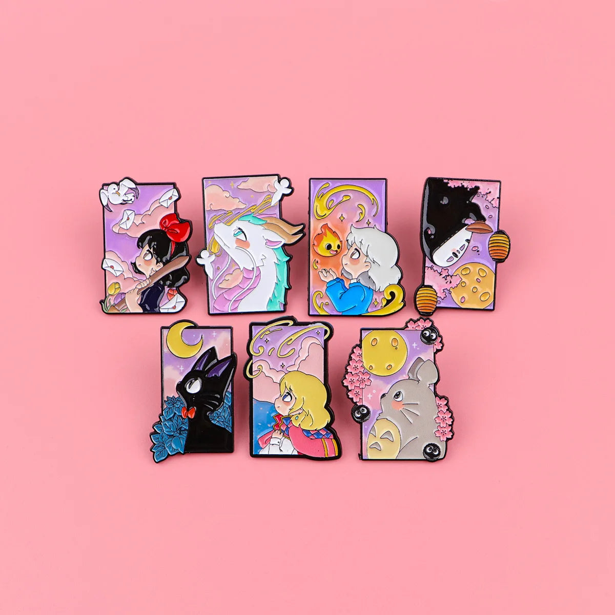 Cute Black Cat Enamel Pin Set - 7PCS Cartoon Brooch Lapel Badges for Women, Cosplay & Fashion Accessories