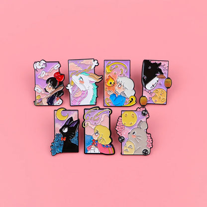 Cute Black Cat Enamel Pin Set - 7PCS Cartoon Brooch Lapel Badges for Women, Cosplay & Fashion Accessories