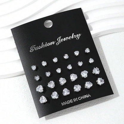 12 Pairs Luxurious Zirconia Earrings Set – Shiny Elegant Simple Stud Jewelry Gift for Parties, Couples & Daily Wear