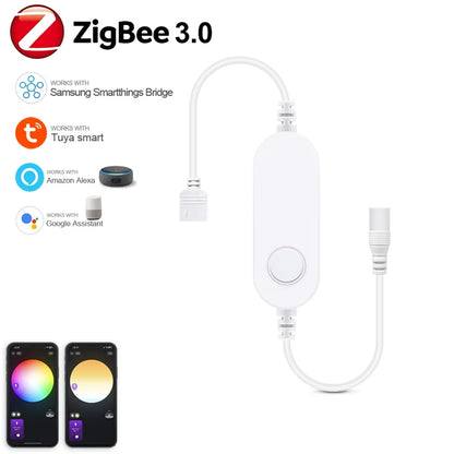 Zigbee 3.0 Smart LED Controller – DC 5V/12V/24V Dimmer for Single Color, CCT, RGB, RGBW & RGBCCT LED Strips, Compatible with Tuya, Alexa & SmartThings
