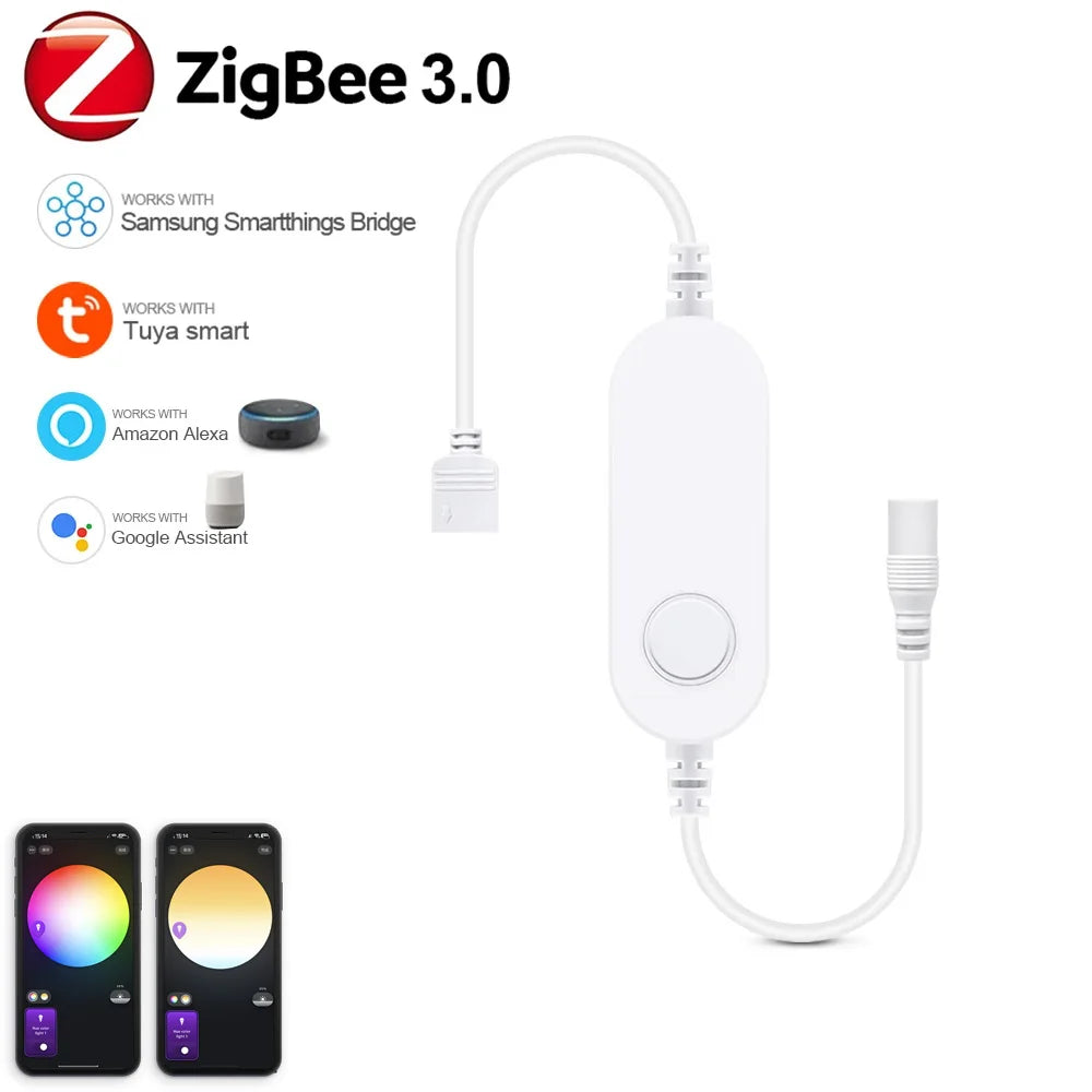 Zigbee 3.0 Smart LED Strip Controller, DC 5V/12V/24V Dimmer RGB/RGBW/RGBCCT CCT Single Color, Compatible with Tuya, Alexa & SmartThings, 2Mqtt Support