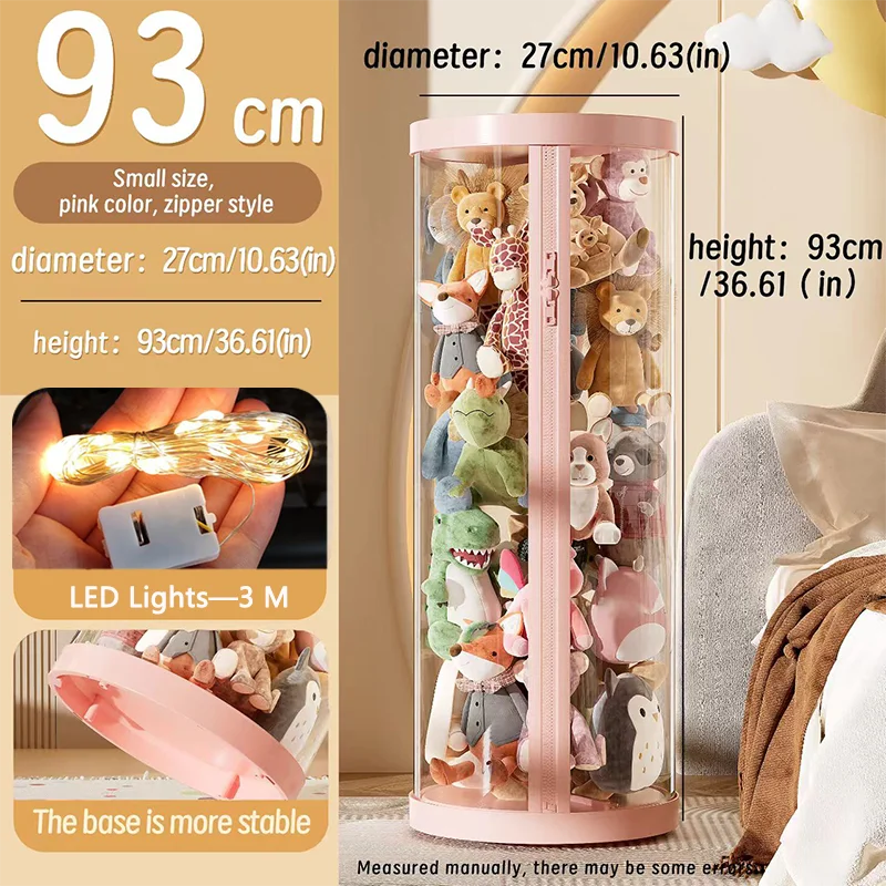 Transparent Doll & Plush Toy Storage Box — DIY Zipper Organizer Tube for Kids’ Toys, Christmas Gift, and Home Use