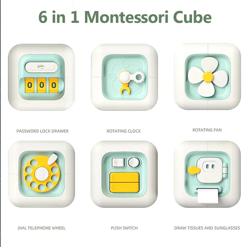 6-in-1 Montessori Sensory Busy Board – Educational Fidget Toy Drawer Cube for Baby Skill Development, Girls & Boys