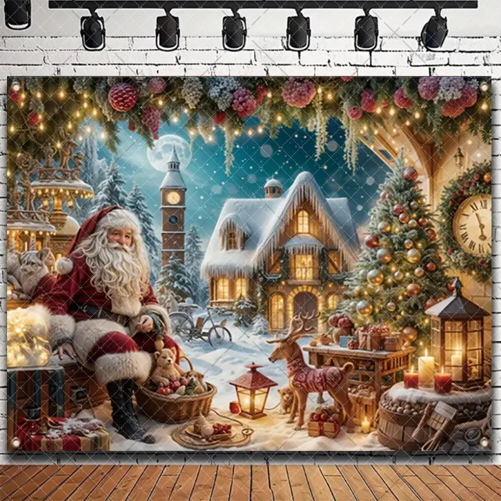 Merry Christmas Backdrop 2026 – Santa, Snowman & Xmas Tree Background for Family Party, Baby Shower & Photo Props