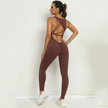 2024 Women’s Gym & Yoga Set – One-Piece Cup Jumpsuit with Long Pants for Workout, Fitness & Activewear
