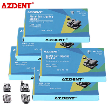 AZDENT 5 Boxes Dental Brackets – Passive Self-Ligating Orthodontic Braces with MIM Monoblock & Buccal Tubes, MBT/Roth 0.022, 345 Hooks
