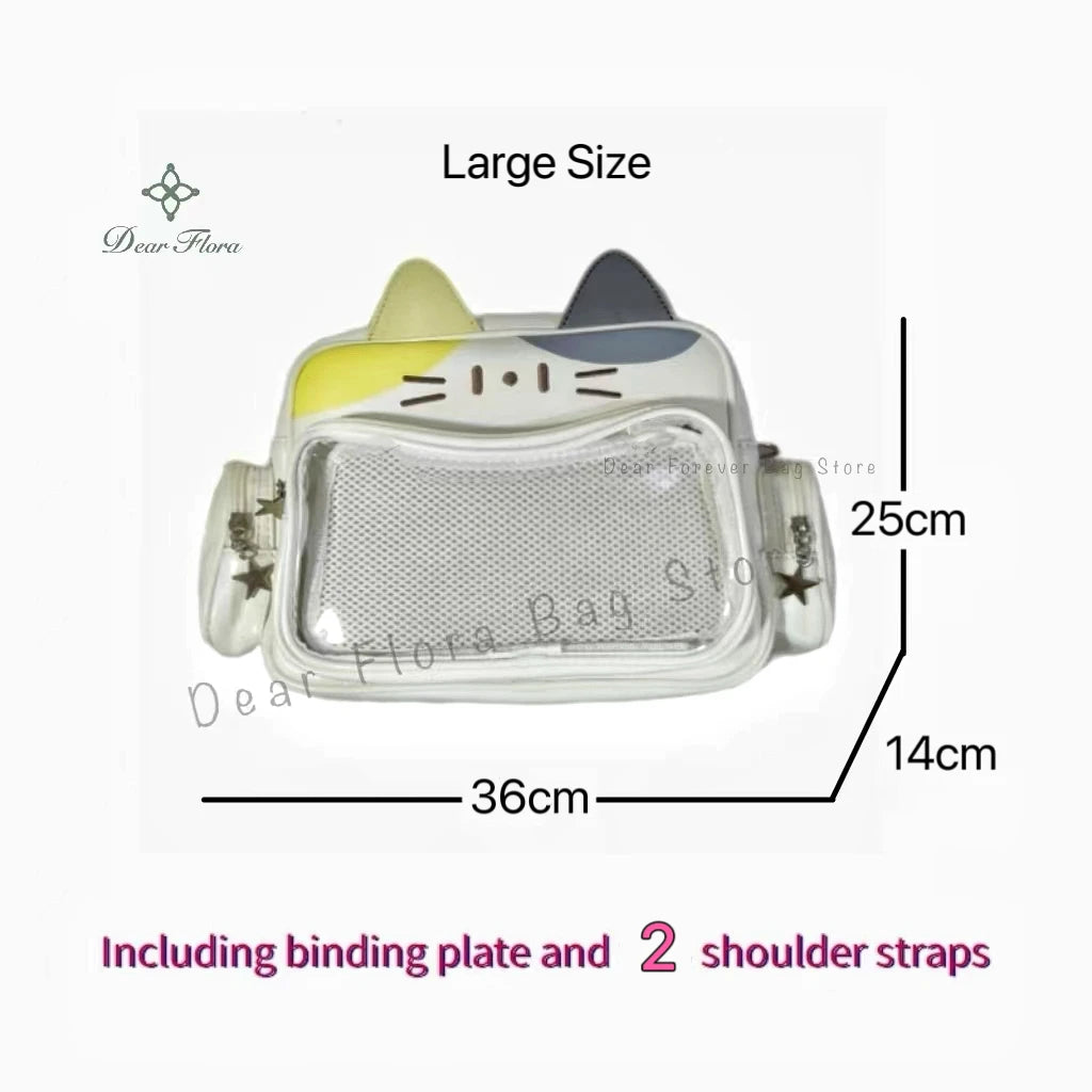 Y2K Korean Kawaii Cat Ita Bag — Cute PU Transparent Shoulder & Crossbody Bag for Girls, Harajuku Style Backpack