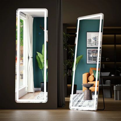 LED Full-Length Mirror – 64"x21" Standing or Wall-Mounted with Aluminum Alloy Frame for Living Room
