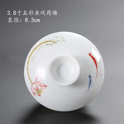 Ceramic Sancai Tea Bowl with Lid – Blue & White Porcelain Cover for Kungfu Tea Set Household Accessories