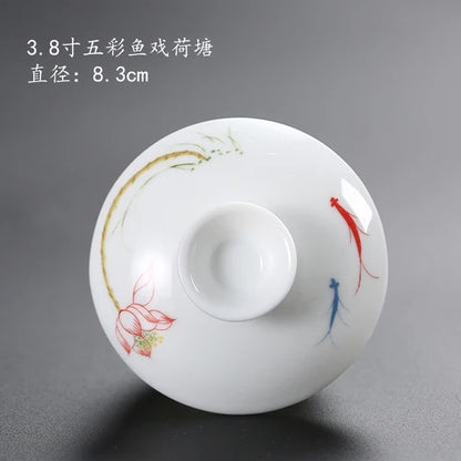 Ceramic Sancai Tea Bowl with Lid – Blue & White Porcelain Cover for Kungfu Tea Set Household Accessories